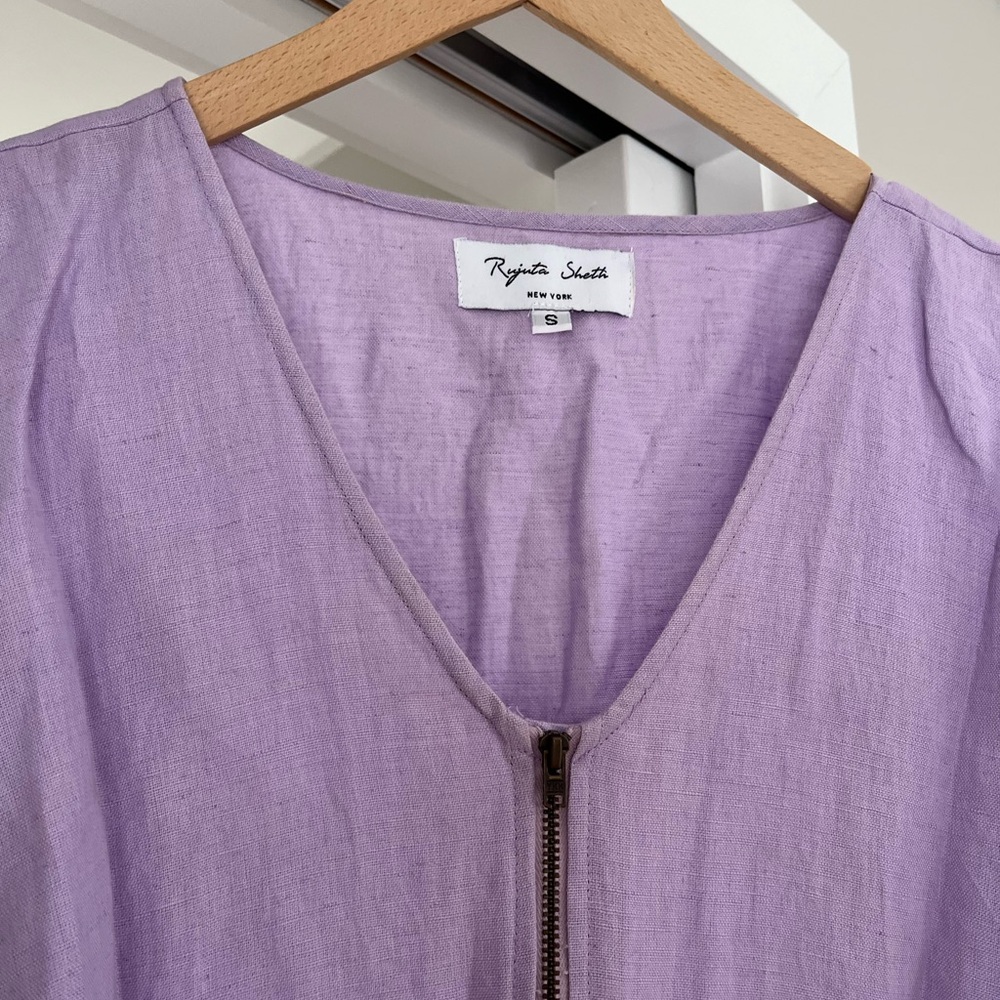 Lilac V-Neck Waist Tie Jumpsuit - Picture 10 of 11